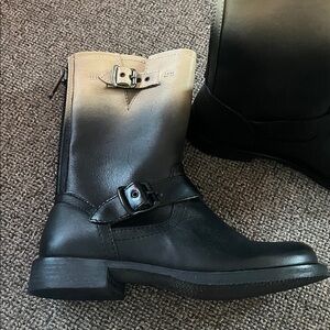 Aldo Two-Tone Black and Tan Leather Moto Boots